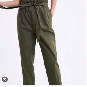 Zara, Tie Waist poplin ankle trouser in army green